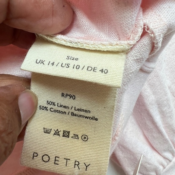 Poetry Linen Cotton Knit Top Blush Pink Puff Sleeve Anthro Style NWT US 10 - Picture 5 of 7